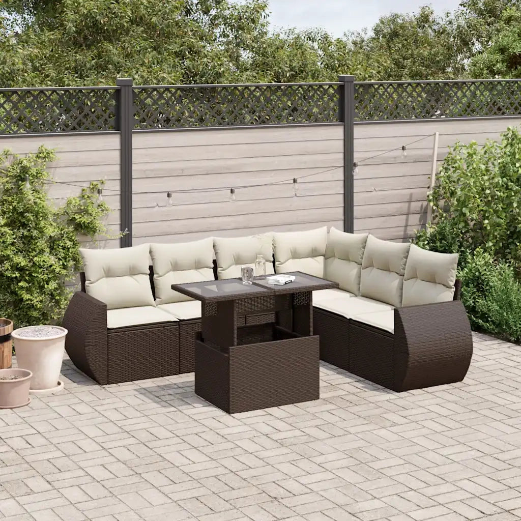 Set Divani da Giardino 7 pz con Cuscini Marrone in Polyrattan 3268563