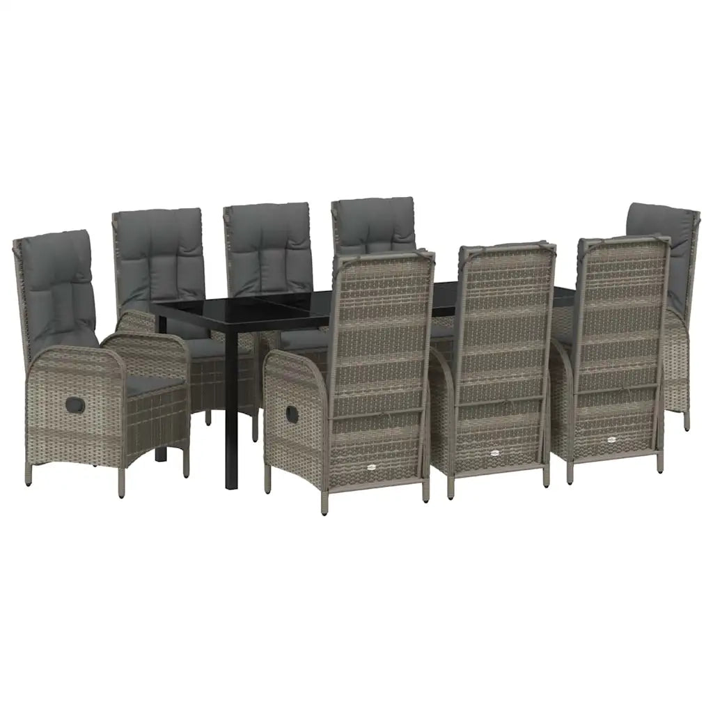 Set da Pranzo per Giardino con cuscino 9 pcs Grigio polyrattan 3380133