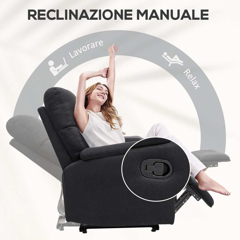 Poltrona Reclinabile con Poggiapiedi Imbottita in Tessuto ¨C Minimal ¨C Nero