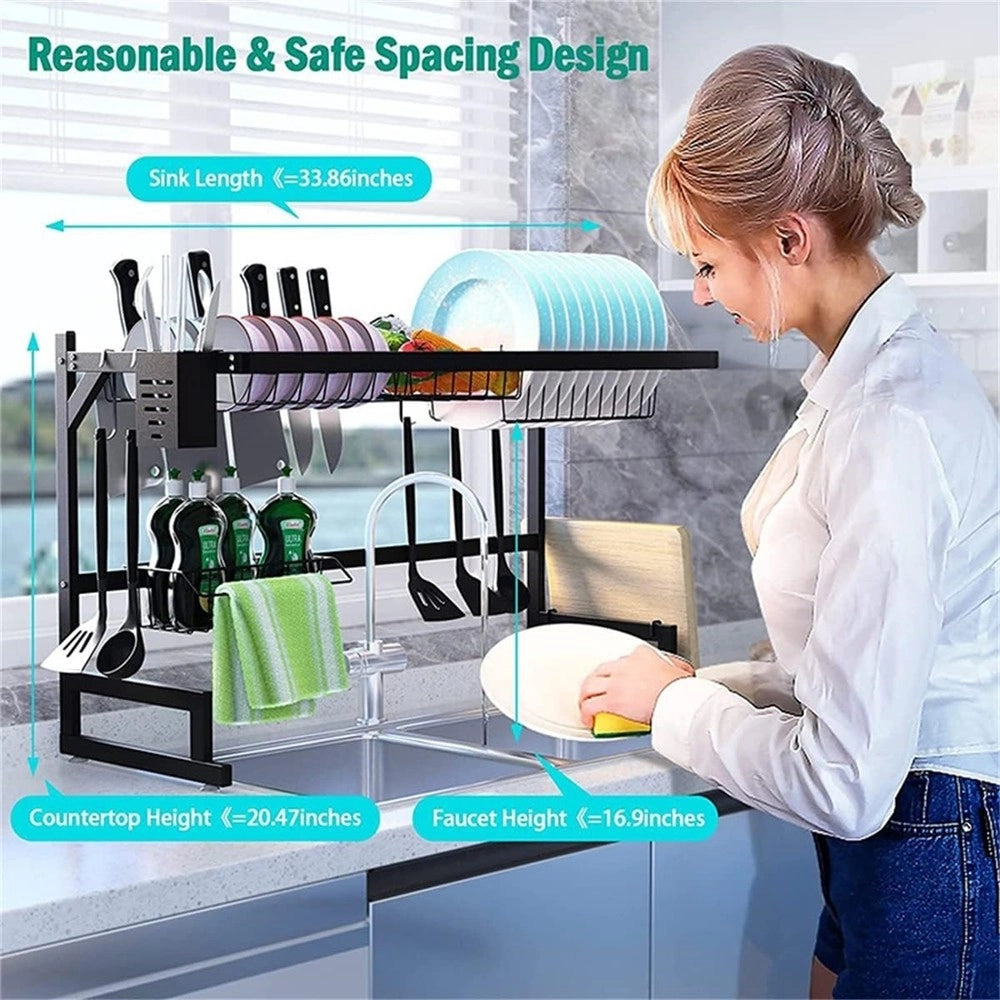 Trade Shop - Scolapiatti Organizer Lavello In Acciaio 2 Livelli Salvaspazio Regolabile Cucina -