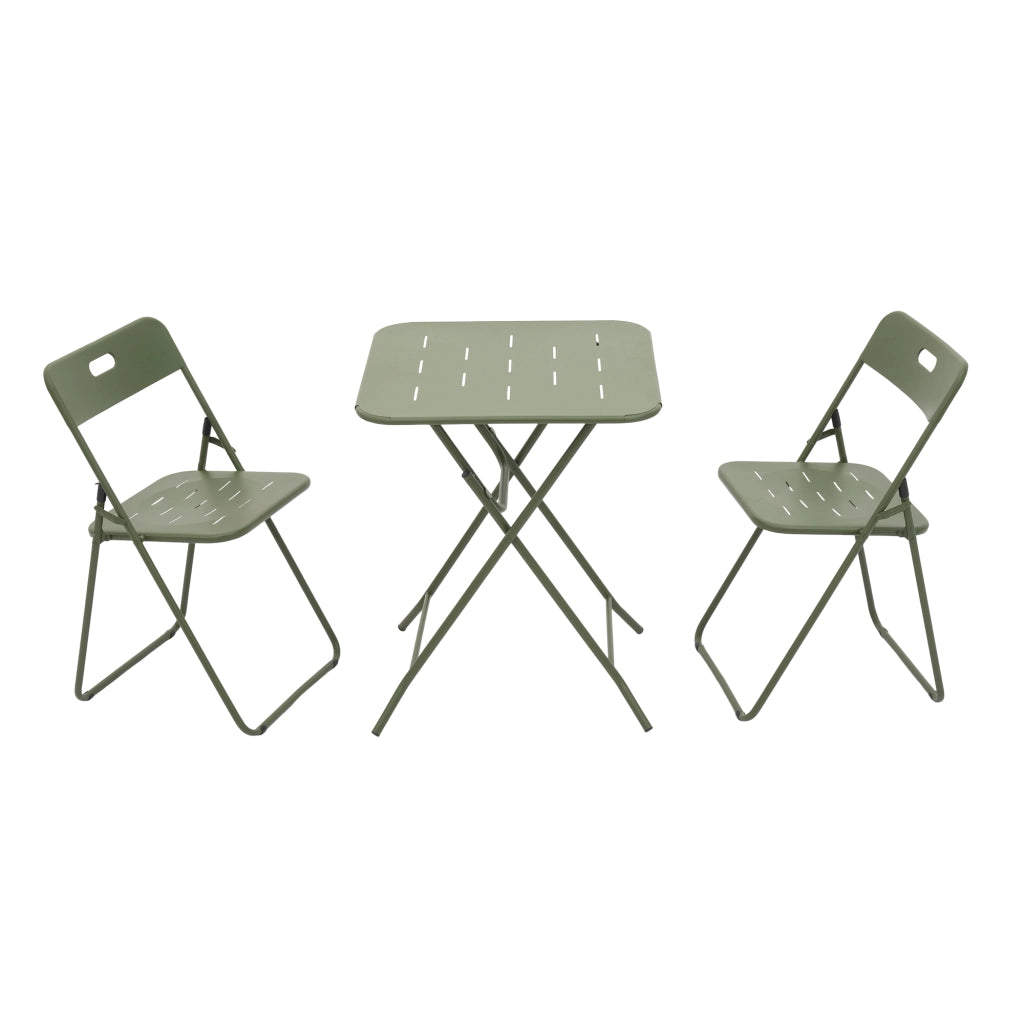 OKWISHSet Bistro da Giardino Pieghevole 3 Pezzi con 2 Sedie e Tavolo, Salvaspazio, Acciaio Verde 60 × 60 × 73 cm