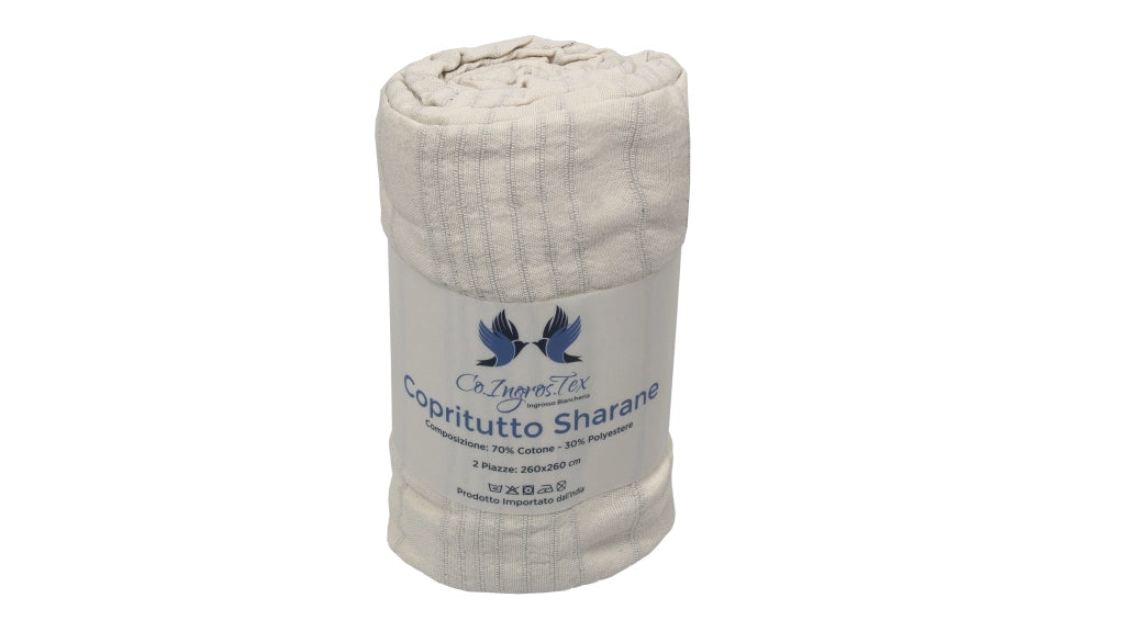 Telo Arredo Copridivano Multiuso Copritutto Cotone Modello Sharane Arredatutto - 2 Piazze - Naturale