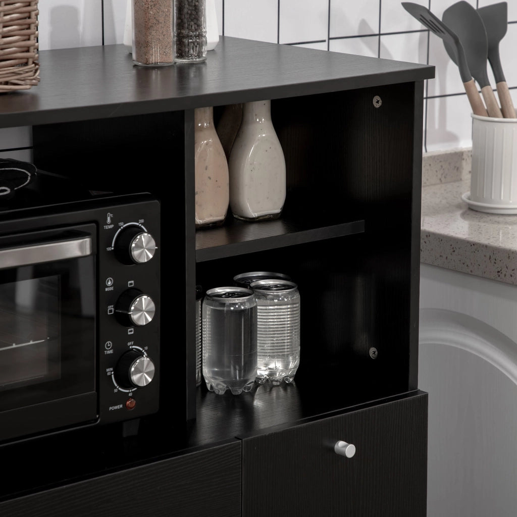 Credenza da Cucina 90x40x120 cm per Microonde con Armadietti Mensole e Cassetto in Legno Nero
