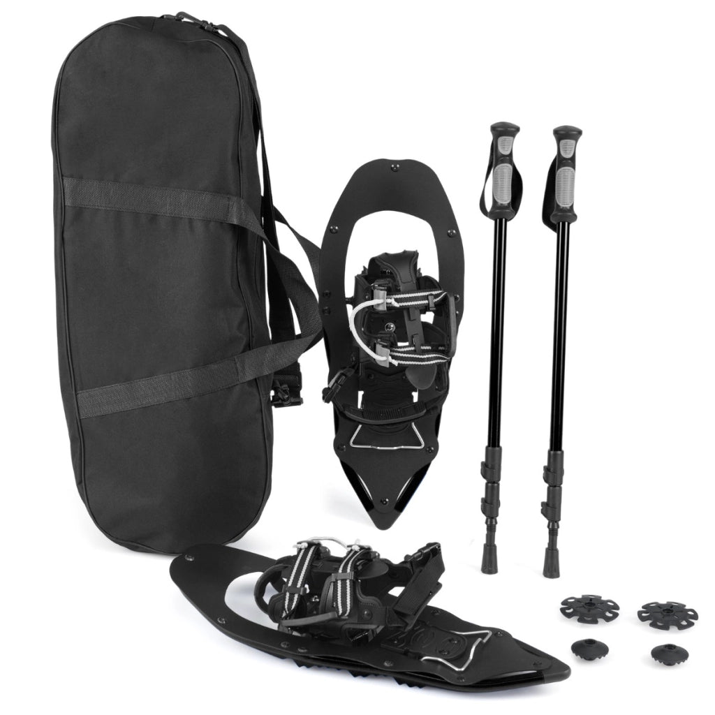 Paio di racchette da neve con bastoncini da trekking, Paio di racchette da neve kit in alluminio per ogni terreno Nero