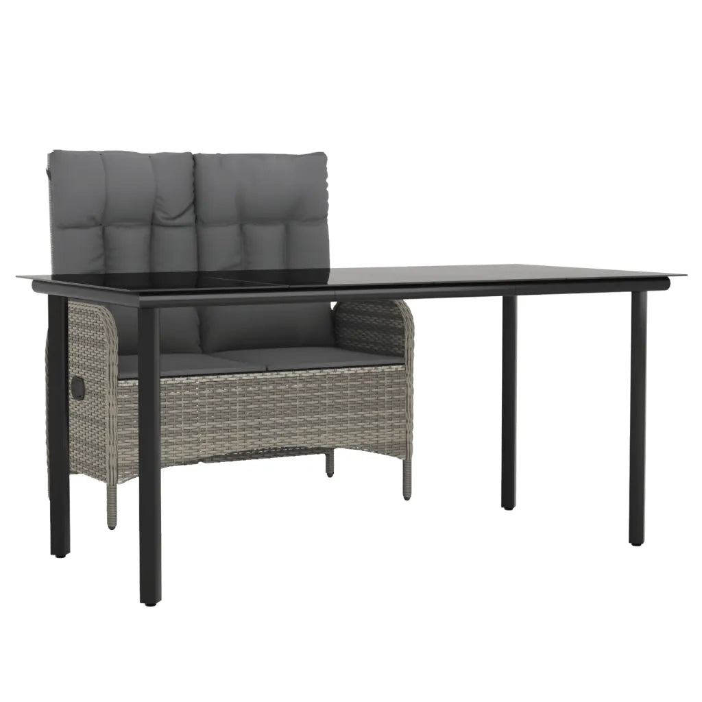 Set da Pranzo da Giardino 2 pz con Cuscini in Polyrattan Grigio