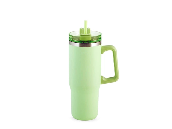 Mug termico verde in acciaio con cannuccia lt 0,9