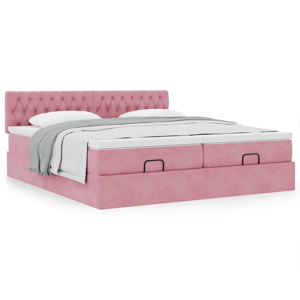 Struttura Letto Pouf con Materassi Rosa 180x200 cm Velluto 3312097