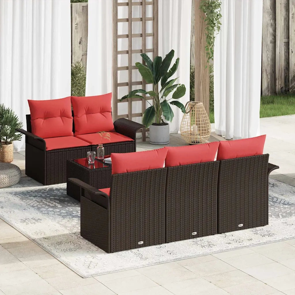 Set Divano da Giardino con cuscino 6 pcs Marrone polyrattan 3345244