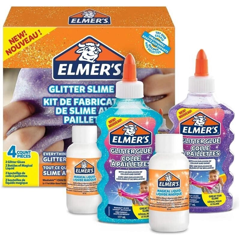 ELMER'S GLITTER SLIME KIT CON COLLA GLITTERATA VIOLA E BLU