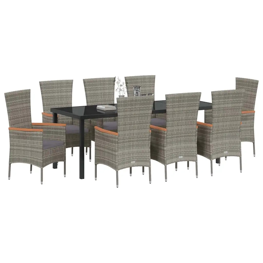 Set da Pranzo per Giardino con cuscino 9 pcs Grigio 3379435