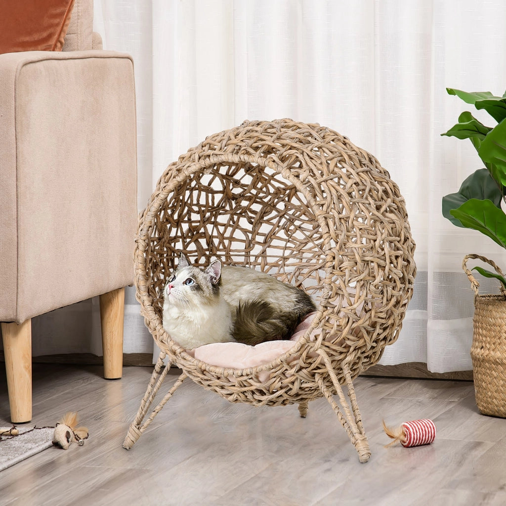 Letto per Gatti con Base e Cuscino ¨C Zephmum ¨C Legno Naturale ¦µ52x58 cm