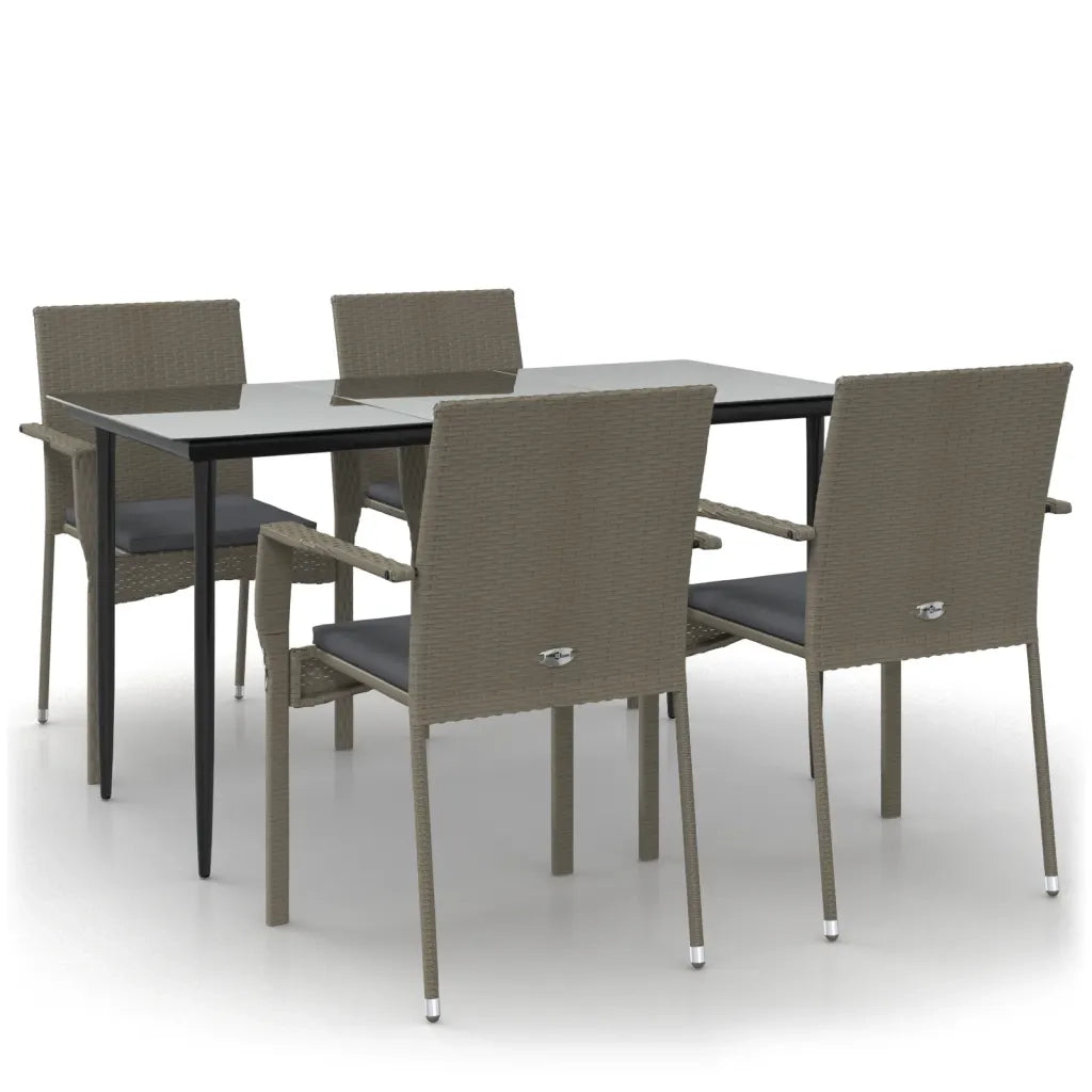 Set da Pranzo Giardino 5pz Nero e Grigio con Cuscini Polyrattan 3185127