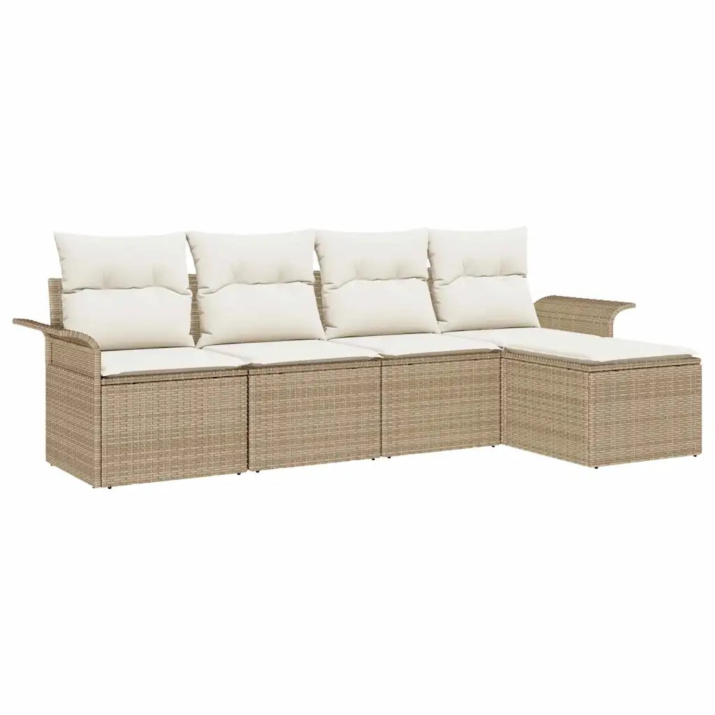 Set Divano da Giardino con cuscino 5 pcs Beige polyrattan
