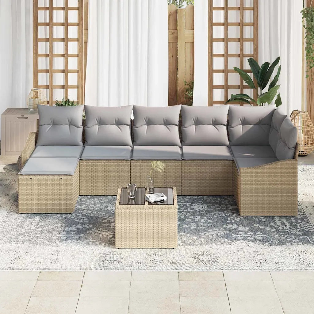 Set di divani con cuscino 8 pcs Beige polyrattan