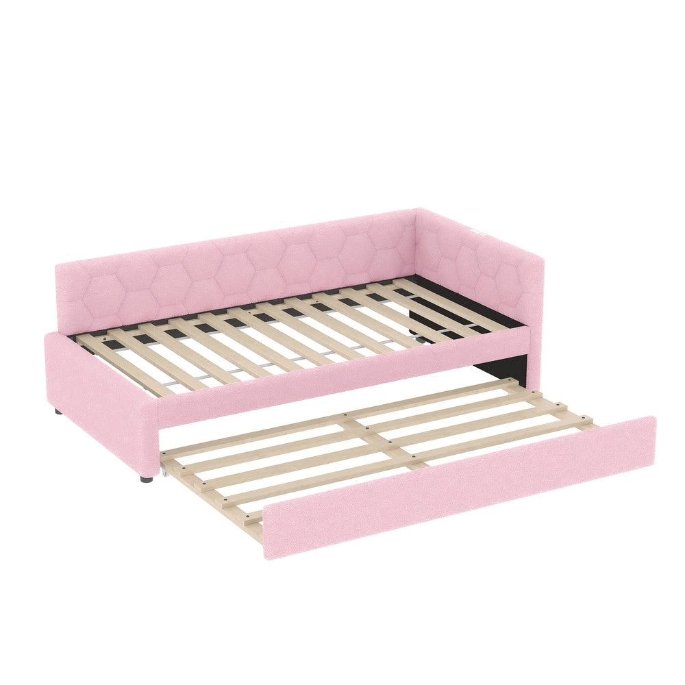 Letto Singolo con Divano e Rete a Doghe ¨C MINIMAL ¨C Rosa, Tessuto, 90x200
