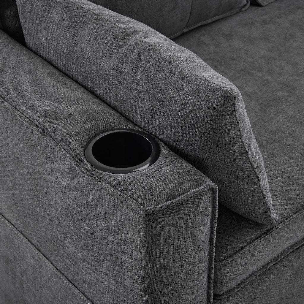 Divano letto L - Zephmum - Design moderno, bracciolo con portabicchieri, stoccaggio