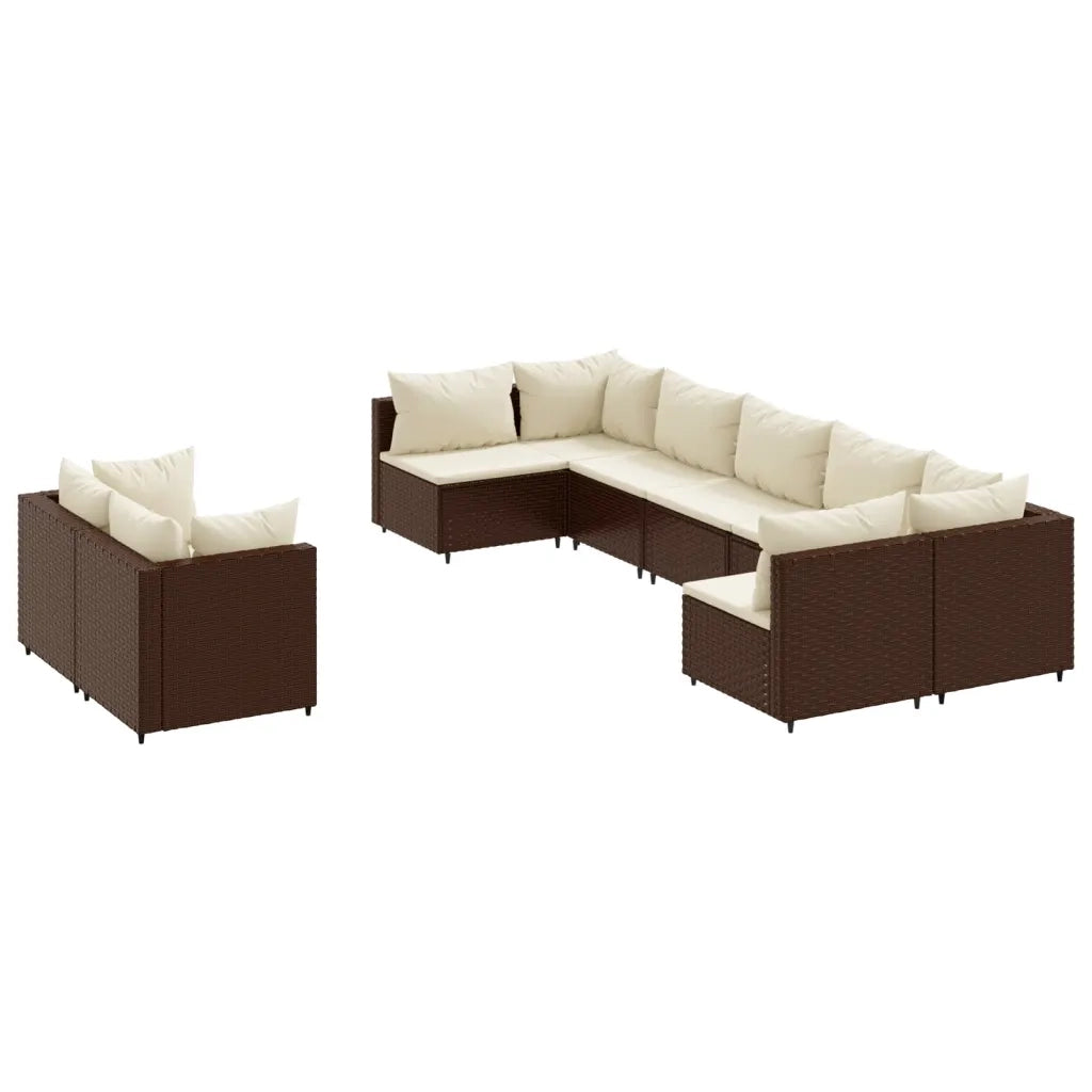 Set Divani da Giardino 9pz con Cuscini Marrone in Polyrattan 3308297