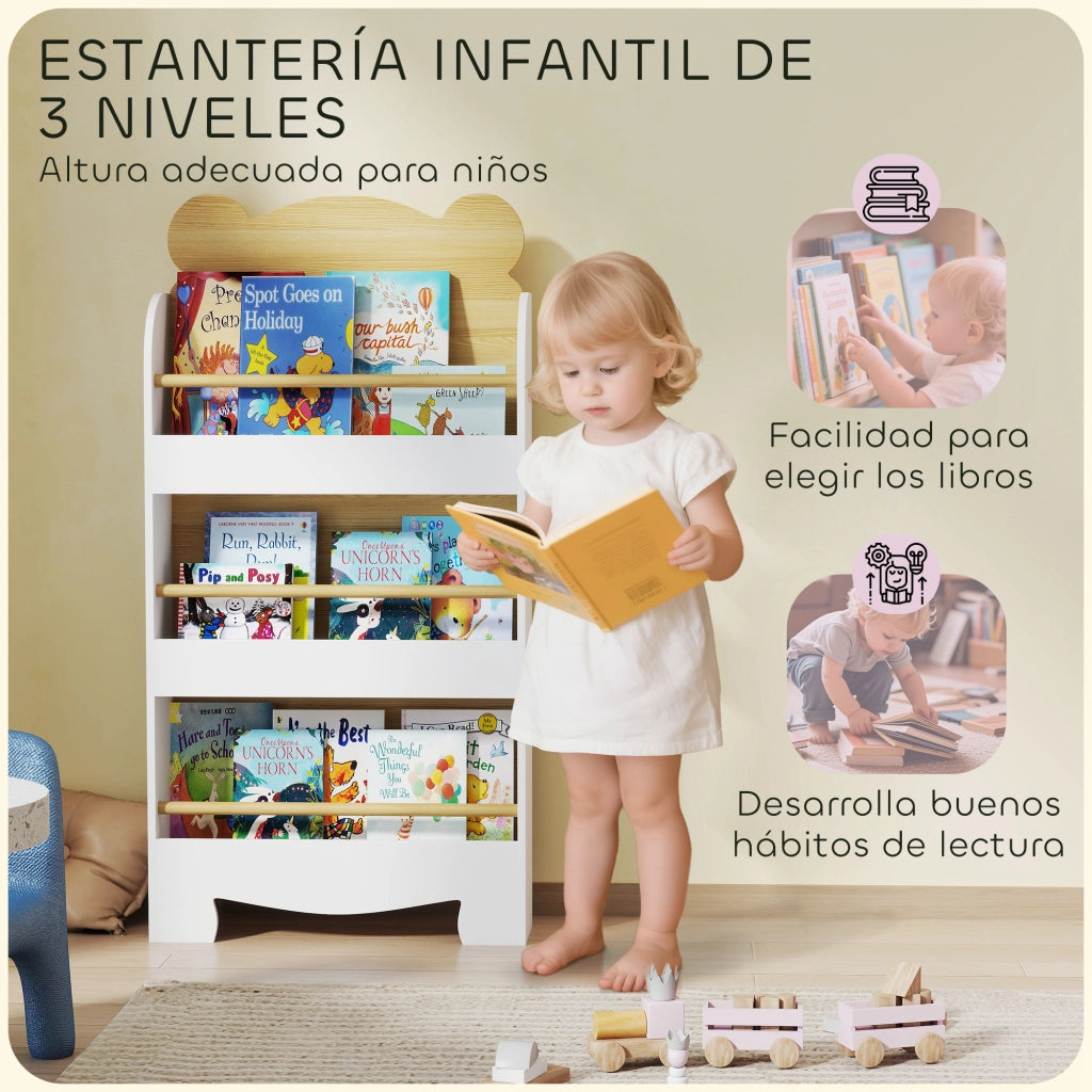 Libreria Bambini 3 Livelli ¨C Minimal ¨C Design Orso Bordi Arrotondati Sicurezza