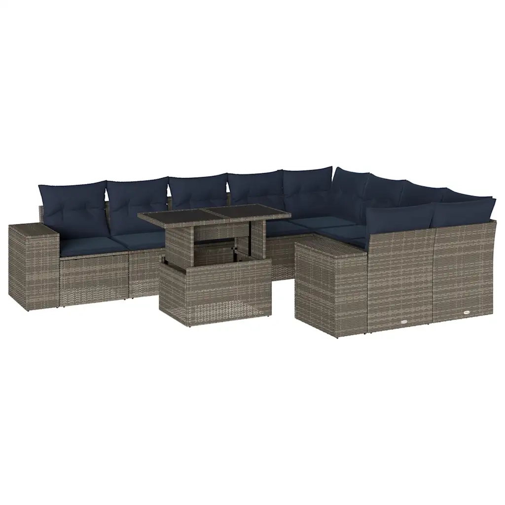 Set Divani da Giardino 10 pz con Cuscini Grigio in Polyrattan 3269391