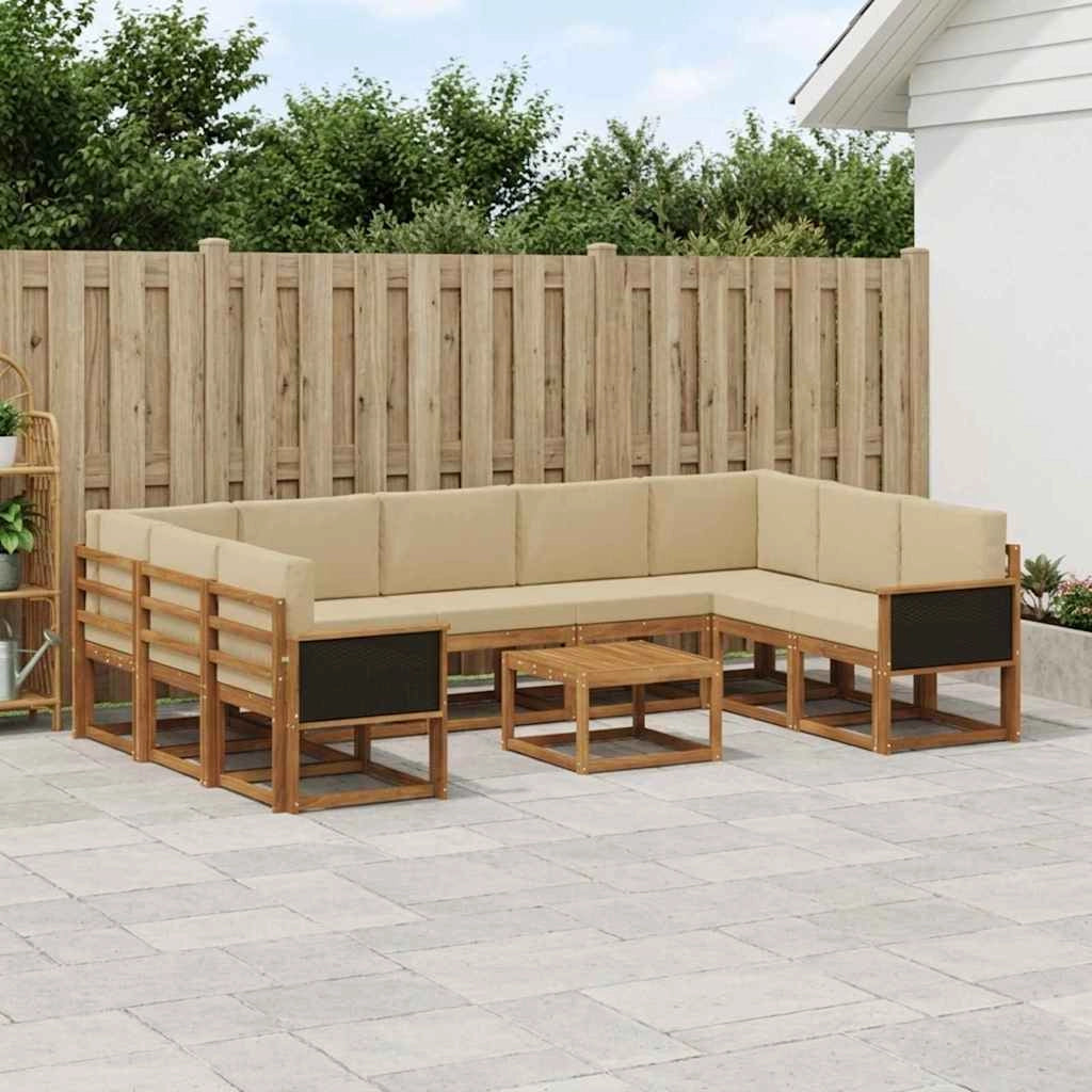 Set di divani da esterno 10 pz Naturale e Beige 3385544