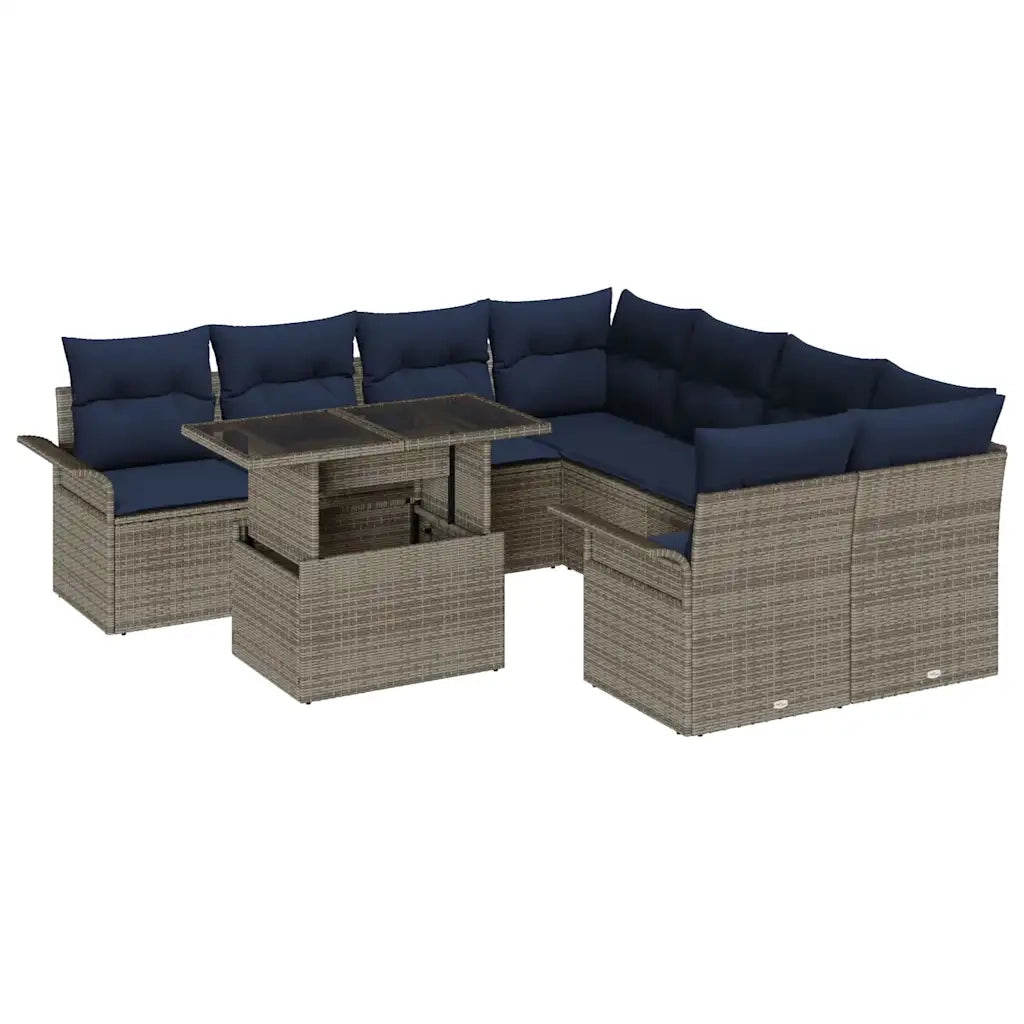 Set Divano da Giardino con cuscino 9 pcs Grigio Poly Rattan 3348261