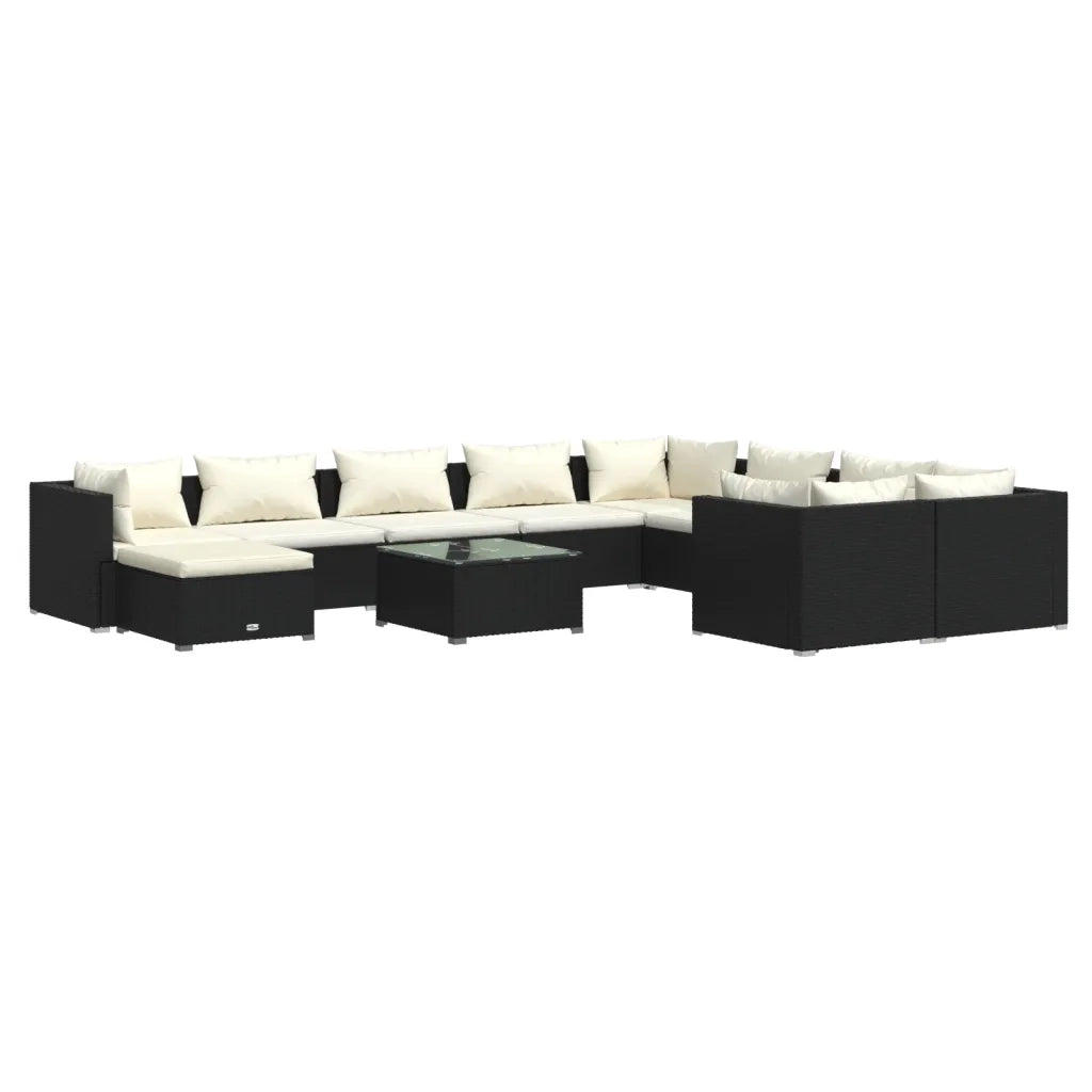 Set Divani da Giardino 11 pz con Cuscini in Polyrattan Nero 3102687