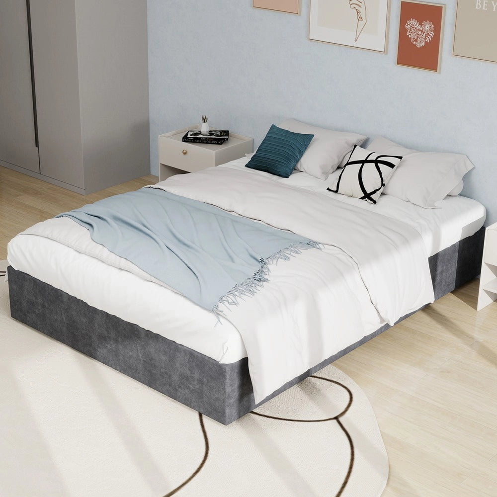 Letto Contenitore Imbottito ¨C MINIMAL ¨C Velluto Grigio 160x200