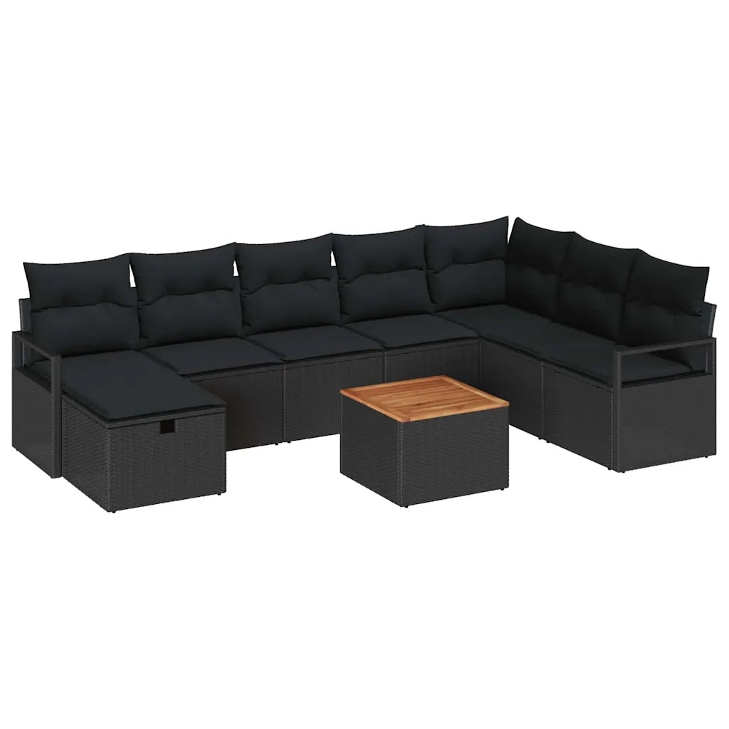 Set Divano da Giardino con cuscino 9 pcs Nero Poly Rattan 3360887