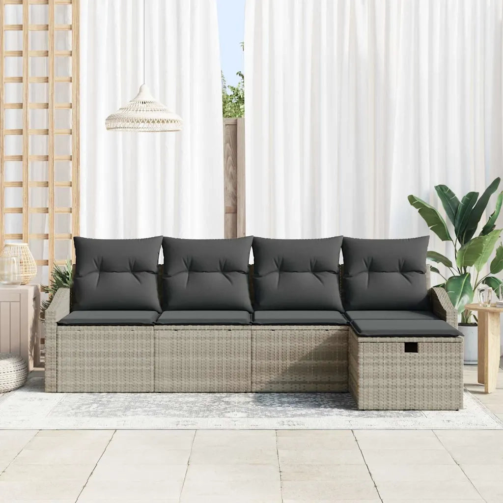 Set di divani con cuscino 5 pcs Grigio chiaro polyrattan