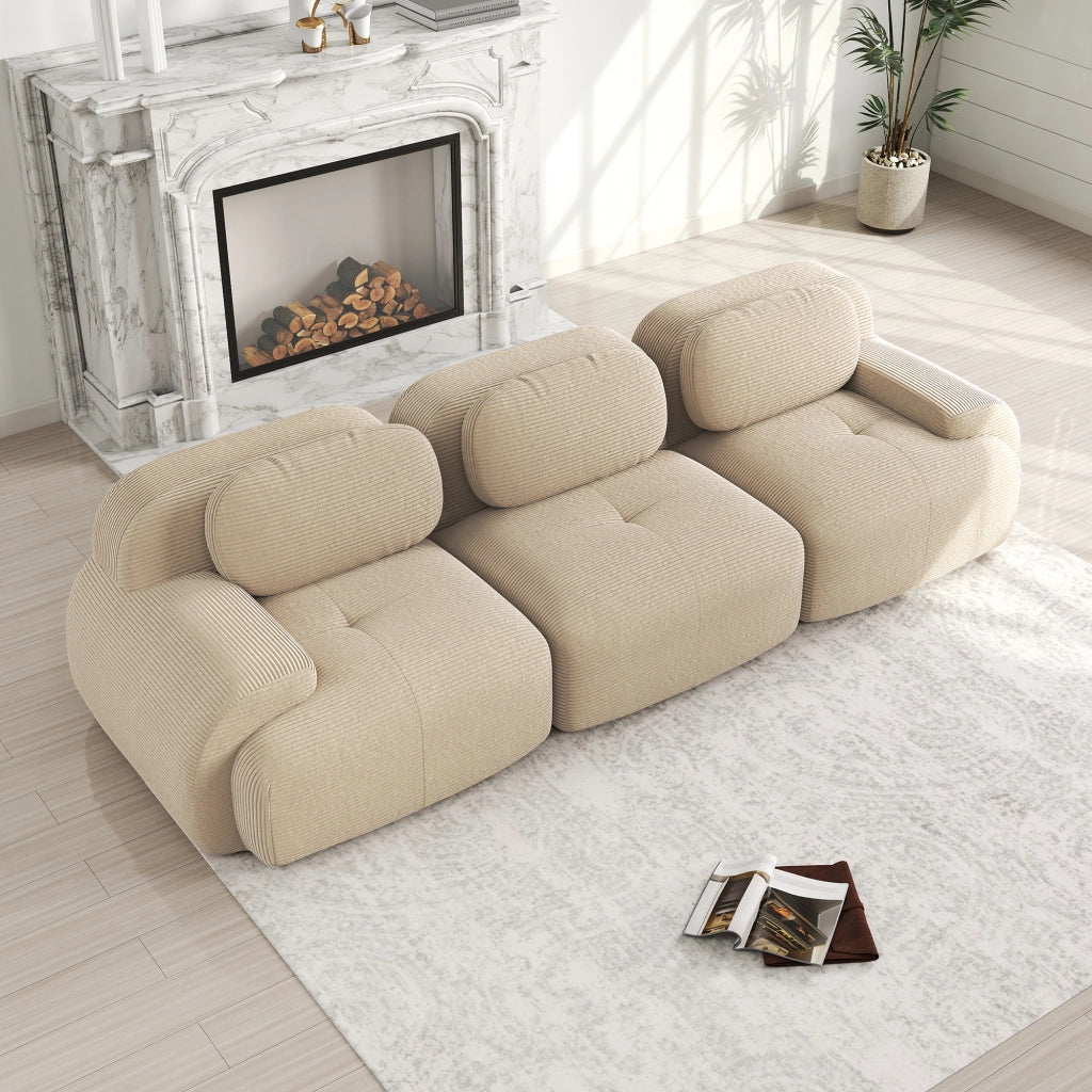 Divano 3 Posti in Tessuto Modulare con Braccioli ¨C MINIMAL ¨C Beige