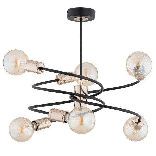 Plafoniera industriale nera oro DISCO 6 luci E27 Alfa