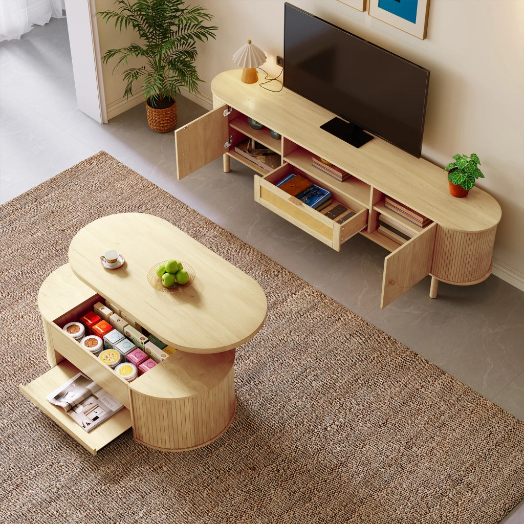 Credenza TV Natural in MDF lunghezza 175 cm