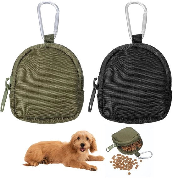 Sac per cibo per cani leggero - Capacità di carico - Borsa per cibo per cani - Kit di allenamento per cani - Borsa di stoccaggio - Nylon, 2 pezzi (nero/verde oliva)