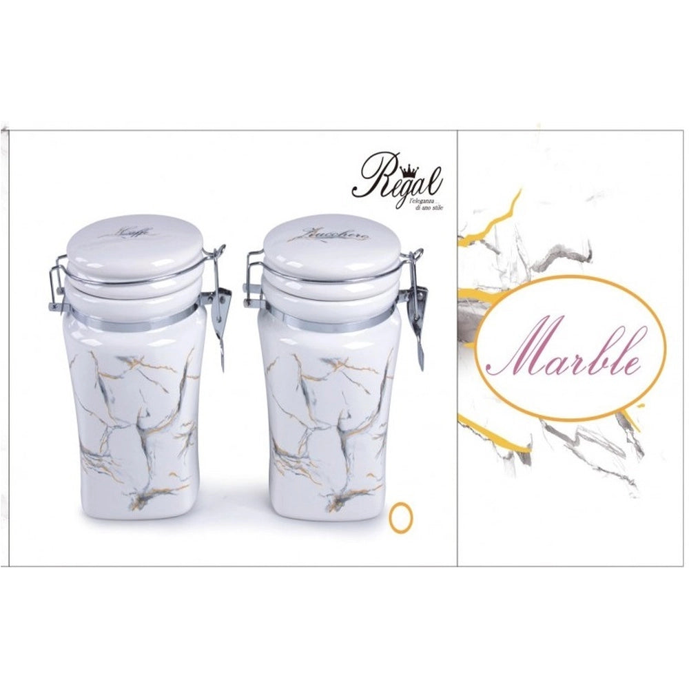 Set 2 Bis Barattoli da Cucina in Ceramica Zucchero e Caffe' Decoro Marble
