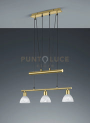 LEVISTO SOSPENSIONE C/BILANCERE LED 3 VETRI OTTONE L.60,5CM 3 LUCI ATTACCO E14, LAMPADINE INCLUSE 14,7W 1410LM 3000K