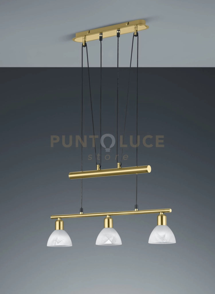 LEVISTO SOSPENSIONE C/BILANCERE LED 3 VETRI OTTONE L.60,5CM 3 LUCI ATTACCO E14, LAMPADINE INCLUSE 14,7W 1410LM 3000K