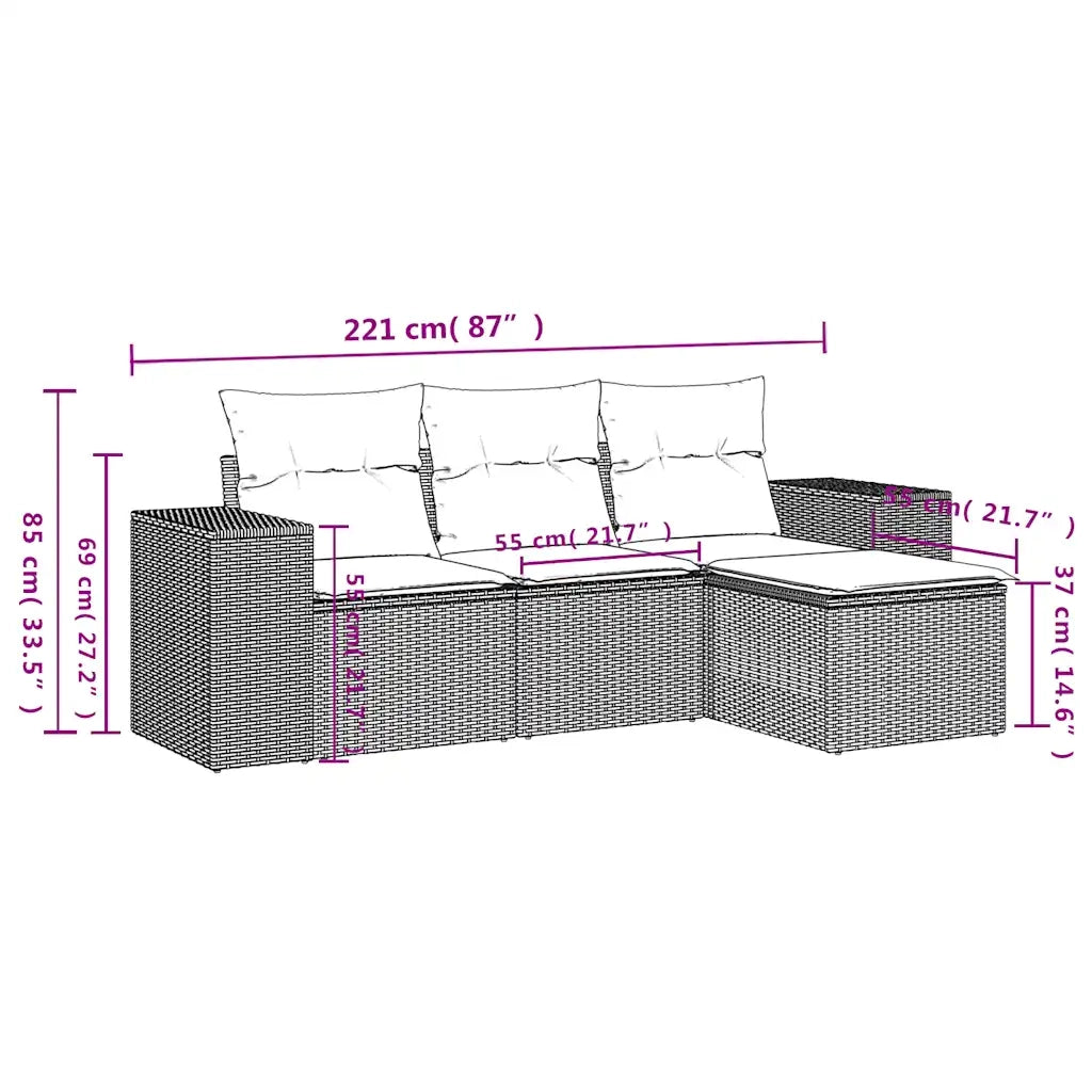 Set Divano da Giardino 4 pz con Cuscini Marrone in Polyrattan 3222472