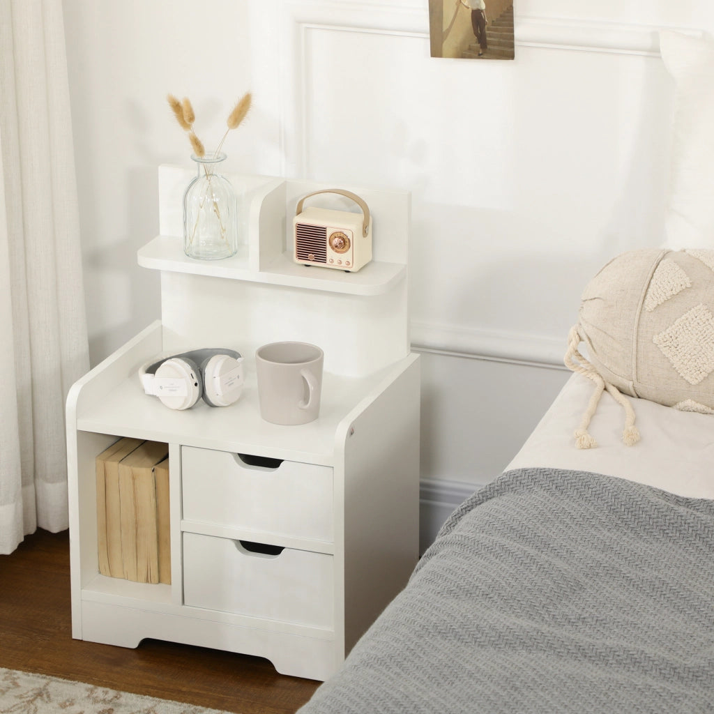 Comodino con 2 cassetti e scaffale ¨C Minimal ¨C Legno bianco