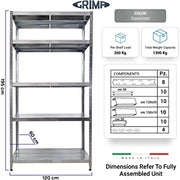SCAFFALE IN METALLO MACISTE 120 X 60 X 195 H 5 PIANI KG 260 SENZA BULLONI