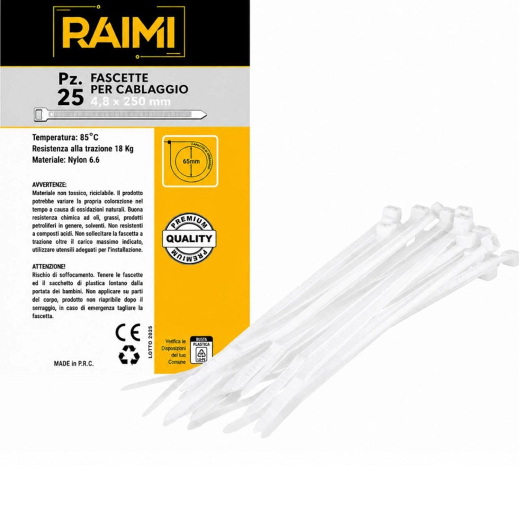 EcoPrice Fascette Cablaggio 4.8x250mm 25pz Bianco RM-FC4825B