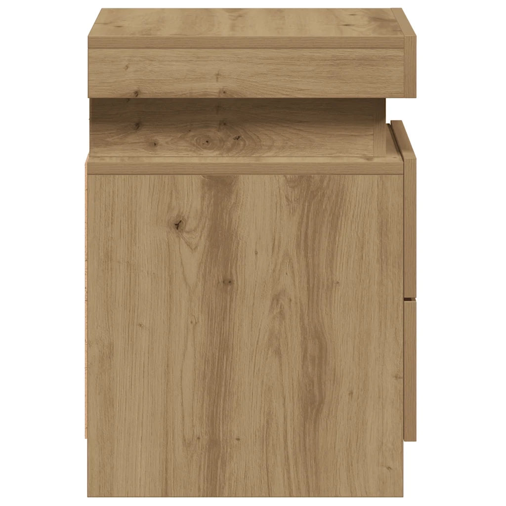 Comodino con LED Rovere Artigianale 35x39x55 cm in Truciolato 857656
