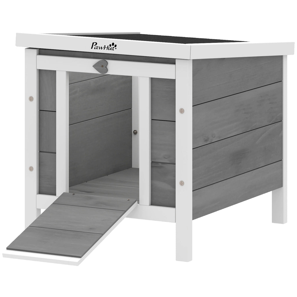 Casetta per conigli da esterno ¨C Xylo ¨C legno grigio con tetto e rampa 42x51x43 cm
