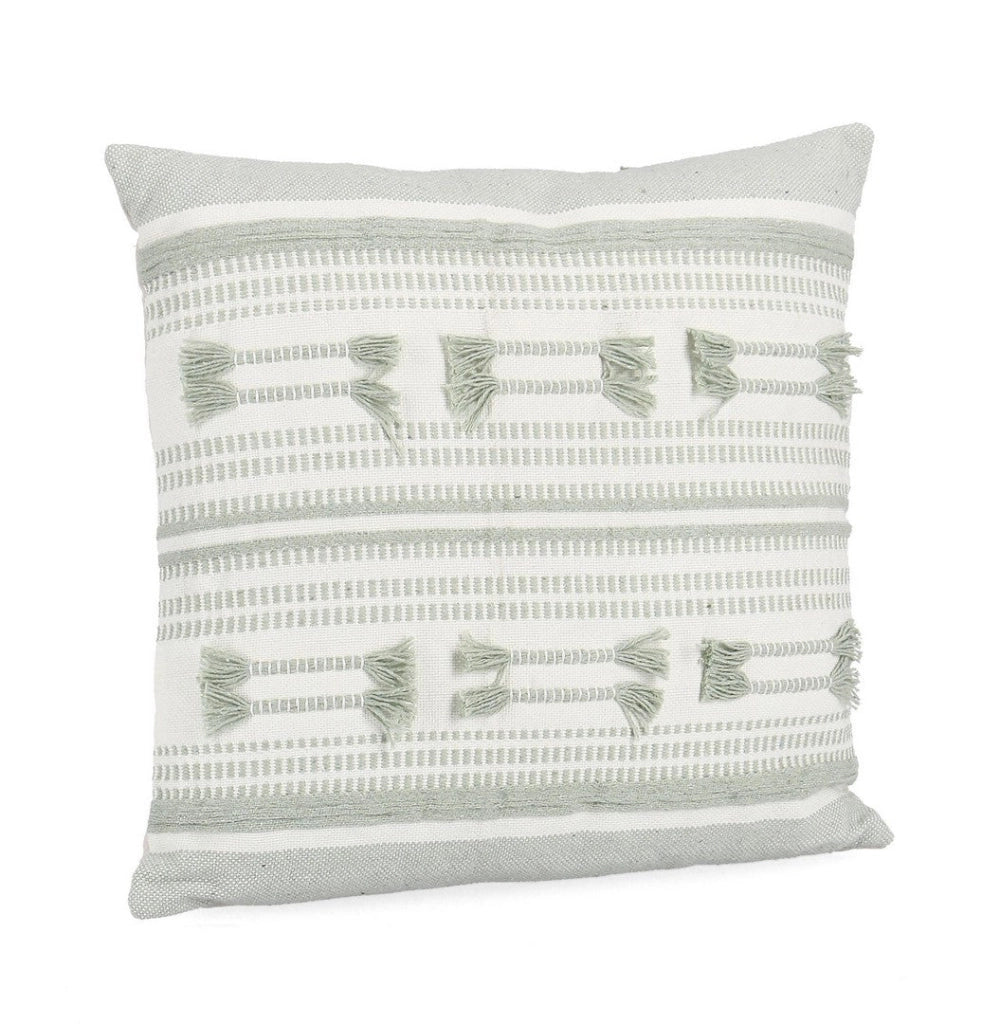 Set di 4 Cuscini Decorativi a Righe con Nappe in Cotone 45x45 - MEI-XIU