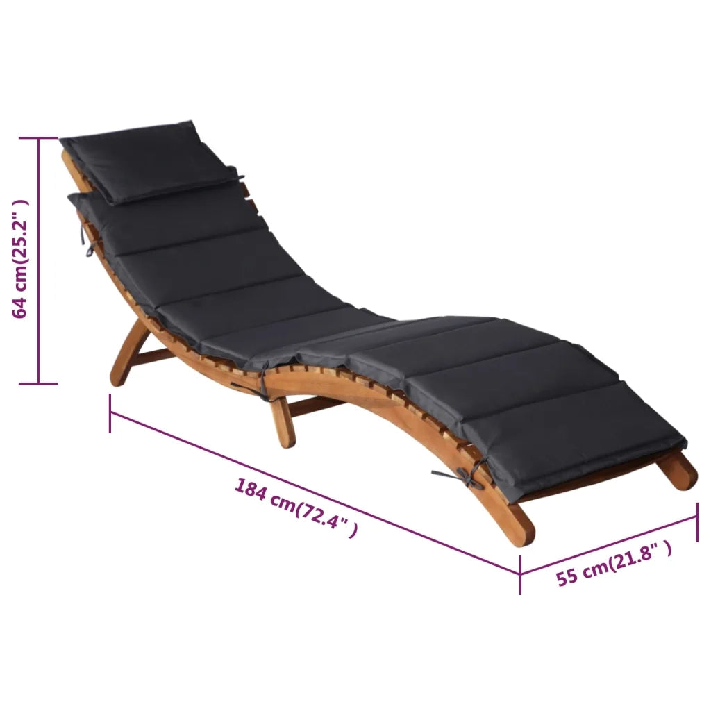 Lettini PrendiLettino sole | Sdraio da giardino | Lettino da sole con Cuscini 2 pz Grigio Scuro Massello Acacia