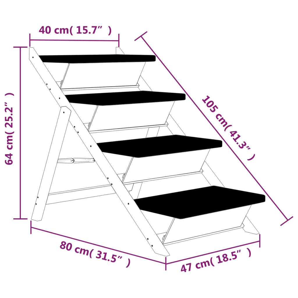Scala per Cani Grigia 105x47 cm in Legno Massello di Abete CFW9847034