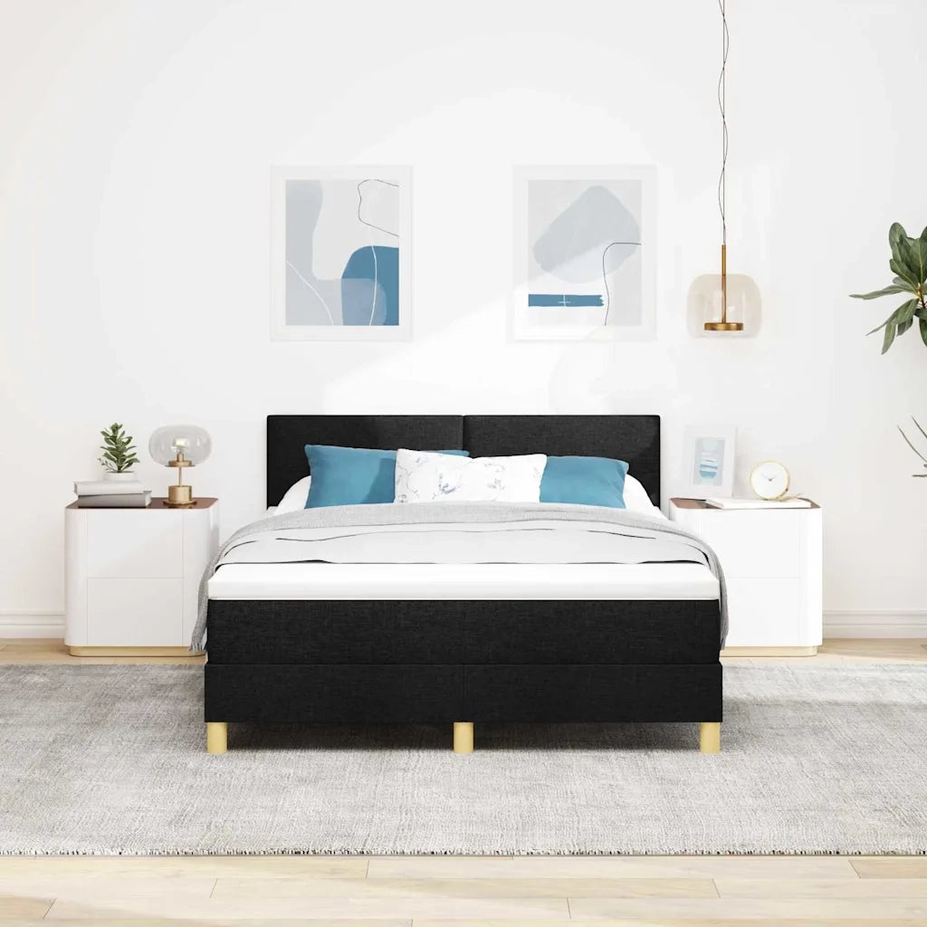 Letto a Sorgente LED con materasso Nero 160 x 200 cm Tessuto