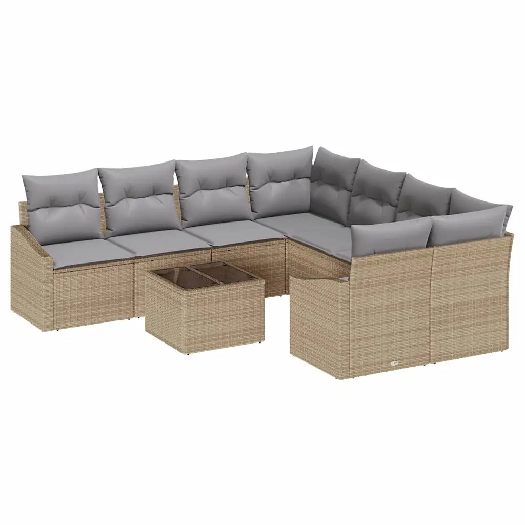 Set di divani 9 pcs Beige e Grigio Chiaro polyrattan