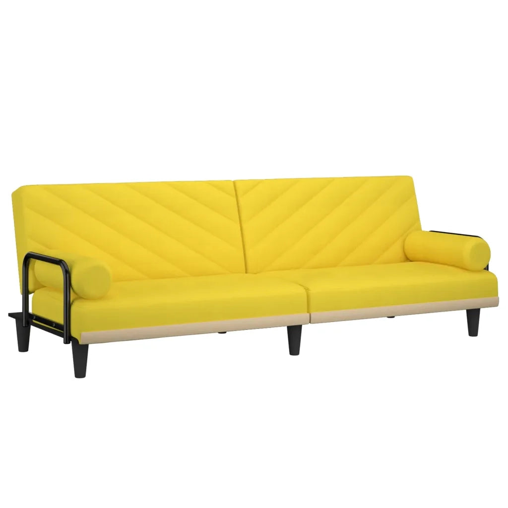 Divano Letto con Braccioli Giallo Chiaro in Tessuto 351935