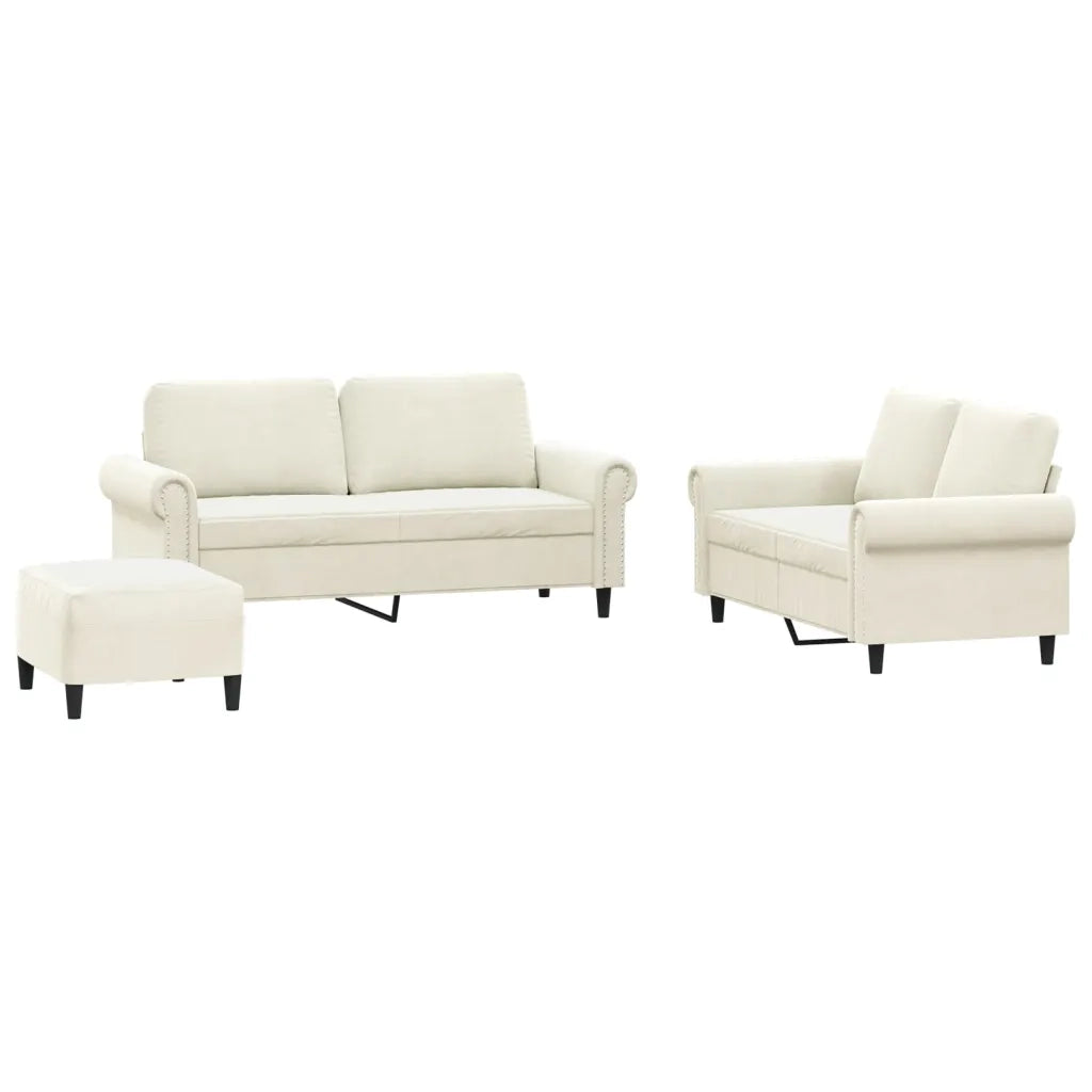 Set di Divani 3 pz con Cuscini Crema in Velluto