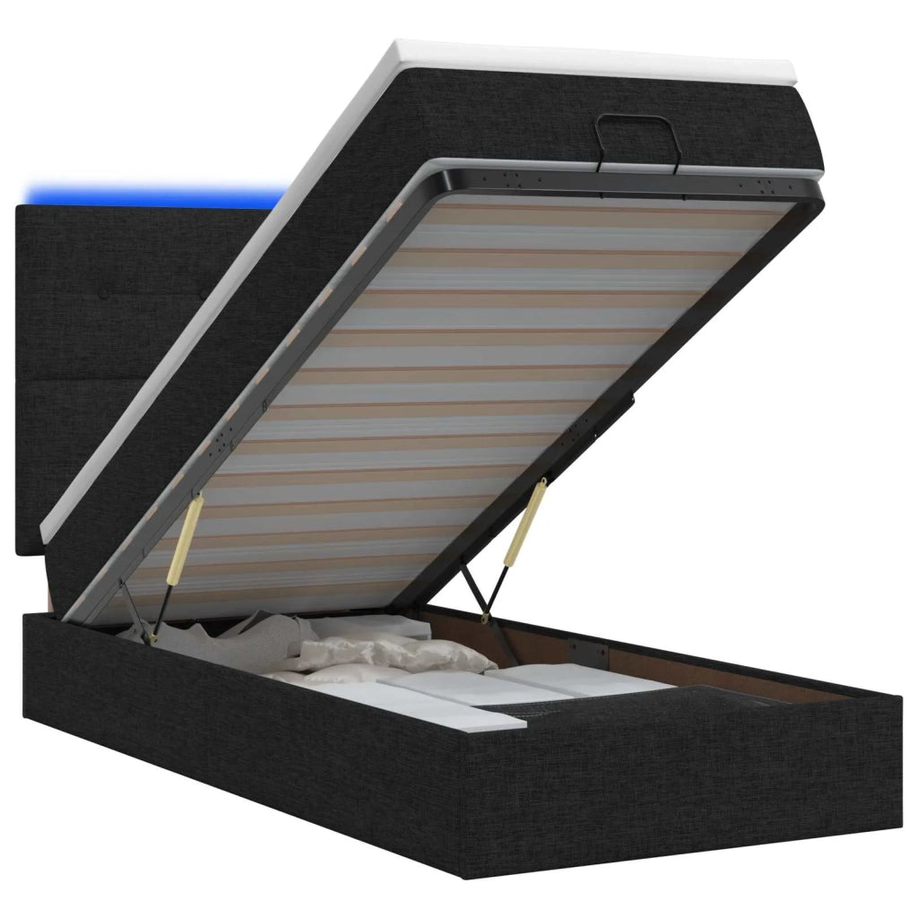 Letto Ottomano con Materasso e LED Nero 90 x 190 cm Tessuto 3458036